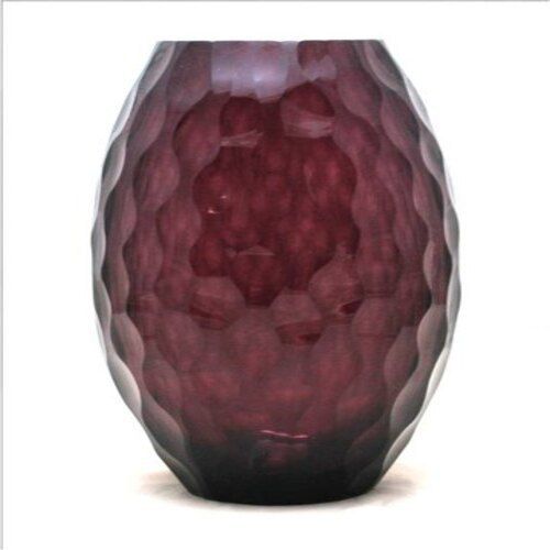 Diamond Pattern Purple Oval Shape Polished Decorative Glass Flower Pot Cum Flower Vase