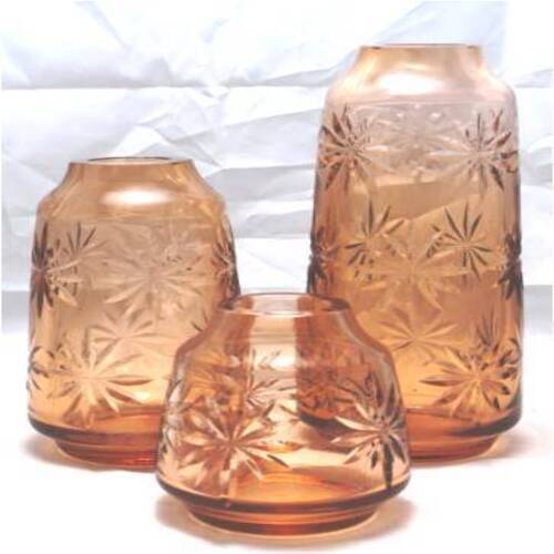 Hand Cut Finish Transparent Brown Glass Made Decorative Flower Vase