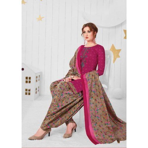 Ladies Party Wear Short Sleeves Cotton Printed Patiala Salwar Kameez