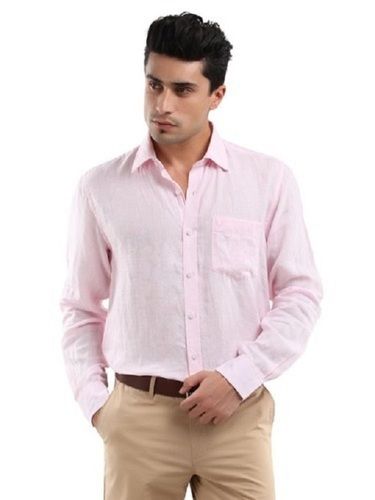 Pink Casual Wear Full Sleeves Regular Fit Skin Friendly Mens Handloom Plain Linen Shirts