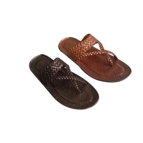 Comes In Various Colors Plain Design Flat Heel And Light Weight Mens Leather Slippers For Casual Wear