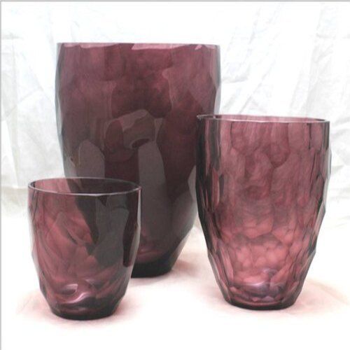 Purple Round Shape Designer Decorative Home Hotel Concert Use Hemet Cut Glass Flower Vase