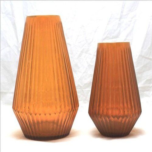Round Shape Orange Glass Made Designer Decorative Flower Vase Cut