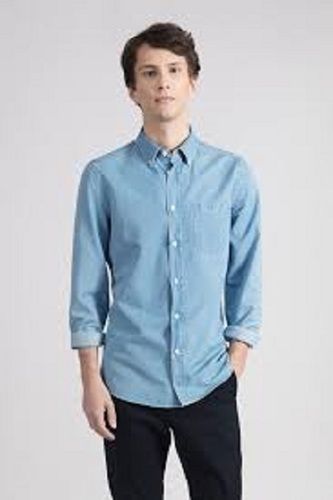 Sky Blue Casual Wear Full Sleeves Regular Fit Skin Friendly Mens Plain Denim Shirts Age Group: 18-65 Years