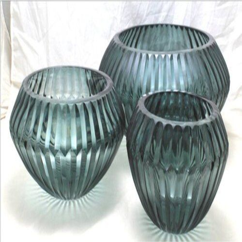 Transparent Smoke Color Designer Pattern Round Killi Cut Glass Decorative Flower Vase