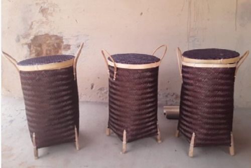 10x10 Inches Round Bamboo Basket Dustbin Used In Home, Office