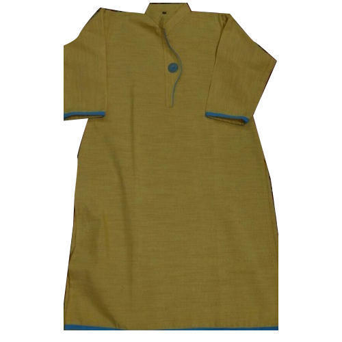 Quick Dry Dark Khaki Casual Wear Full Sleeves Mandarin Neck Ladies Khadi Cotton Plain Kurti