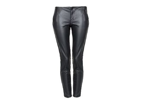 Breathable Ladies Black Color Plain Design Genuine Leather Casual Pants For Winter Weather