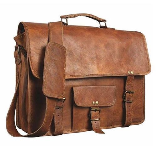Light Weight And Very Spacious Brown Color Plain Design Mens Pure Leather Bags