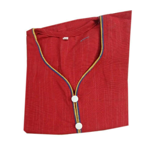 Quick Dry Red Half Sleeves V-Neck Casual Wear Regular Fit Ladies Khadi Cotton Plain Straight Kurti