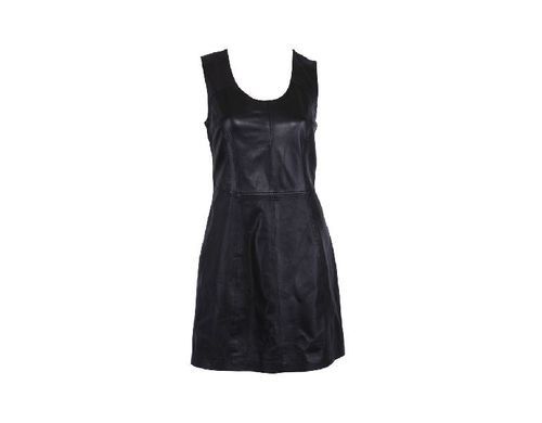 Sleeveless Type Xs To Xl Size Women Black Color Leather Long Dress For Casual Wear