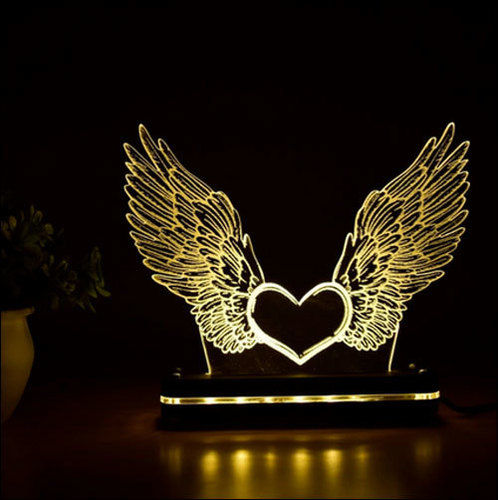 Golden Angel Wings Design 3D Illusion Night Lamp, Table Top, 0.5 Watt