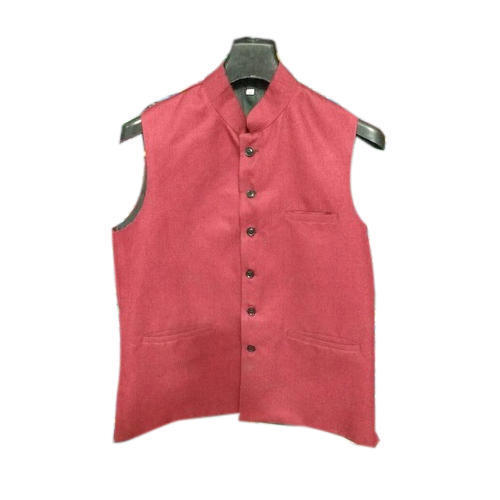 Brick Pink Party Wear Sleeveless Regular Fit Button Closure Mens Plain Jute Nehru Jackets Age Group: Adults