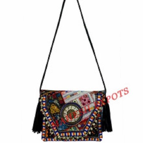 Various Colors Are Available Button And Embroidered Decorated Customize Size Handle And Tussel Women Leather Clutch Bag For Outdoor Uses With Cotton Lining