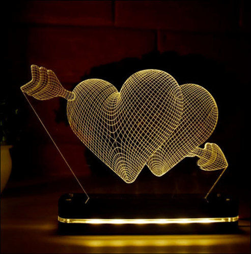 Heart Shaped 3d Illusion Led Night Lamp For Decoration, Usb Dc 5v, Table Top