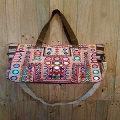 Rectangular Multi Colored Customize Size Handmade Banjara Embroidery Mirror Tote Bag For Womens