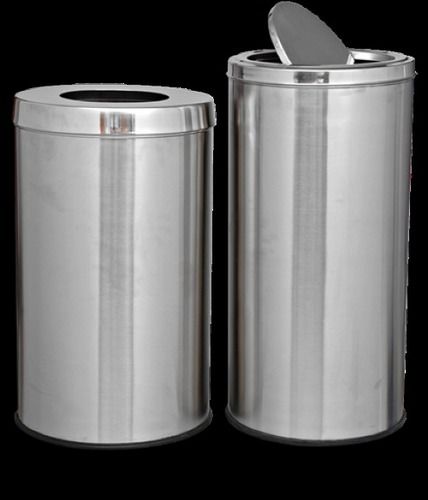 Silver Polish Finish Open Top Stainless Steel Round Air Port Dust Bin Used In Office And Home