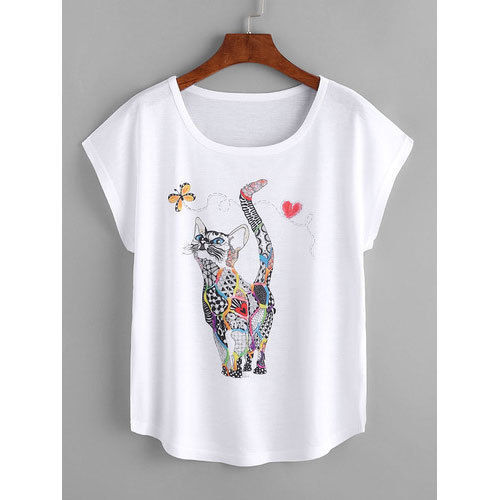 Round Neck Casual Wear Sleeveless Ladies White Printed T-Shirts Age Group: Adults