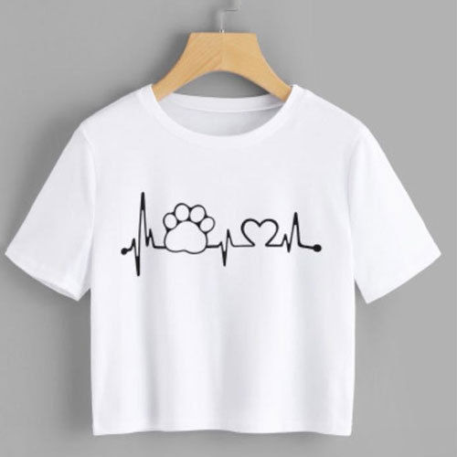 White Casual Wear Half Sleeve Round Neck Ladies Short Printed T-shirts