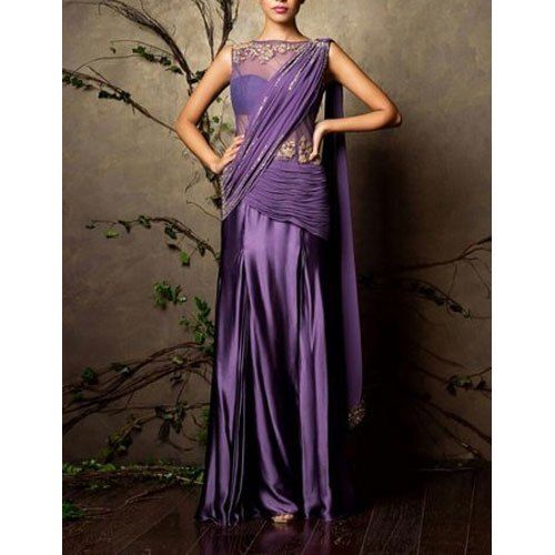 6 Meter Party Wear Ladies Purple Lehenga Saree With Blouse Piece