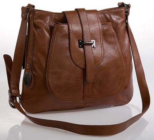 Brown Color Plain Design Fashionable Leather Handbags With Polyester Fabric Lining