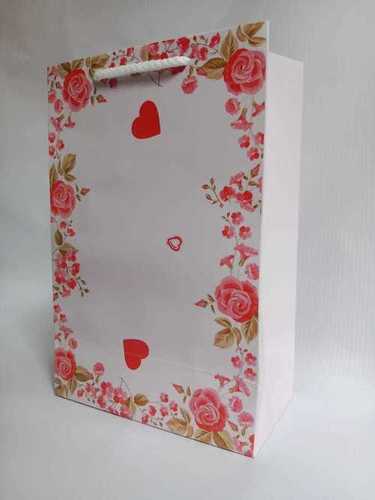 Flower and Heart Screen Printed Designer Loop Paper Carry Bags