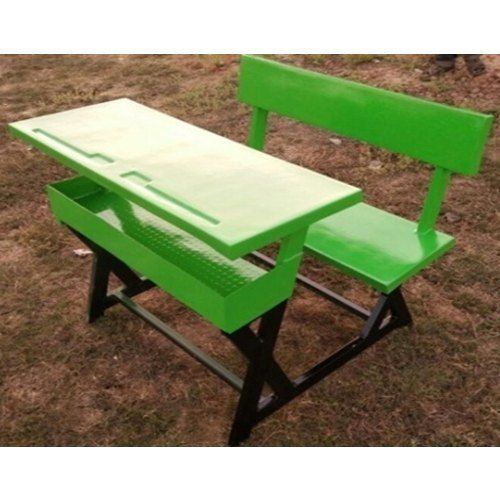 Eco-Friendly Frp And Mild Steel Made Green Joint Type Play School 2 Seater Bench Desk