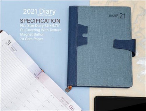 Pu Leather Corporate Blue Yearly Diary For Office, Lock Diary Spiral Binding