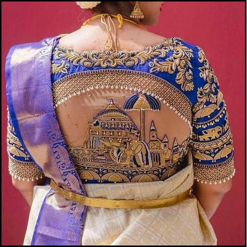 Blue Silk Designer Hand Embroidery Skin Friendly Party Wear Ladies Blouse