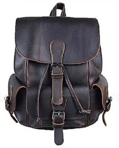 Spacious And Light Weight Plain Design Black Leather Backpack With Polyester Fabric Lining
