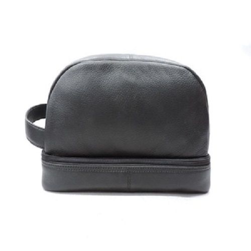 Spacious Plain Black Color Genuine Leather Men Toilet Bag With Polyester Fabric Lining Size: Various Sizes Are Available