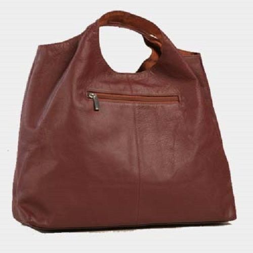 Zipper Closure Spacious And Light Weight Plain Design Brown Women Nappa Leather Bag