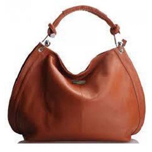 Zipper Closure Type Spacious And Light Weight Plain Design And Brown Color Ladies Leather Hobo Bag