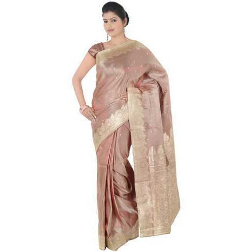 Spring Beige Color Party Wear Skin Friendly Ladies Border Designed Printed Silk Saree With Blouse Piece