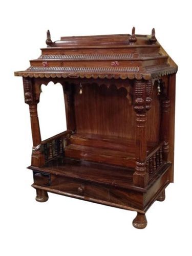 Brown Teak Wooden Temple - Finishing: Polishing