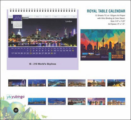 Decorative Table Calendar With English Language For Home And Office, 8.5"X7.25", 130 Gsm Art Paper, 13 Sheets Calendar Spiral Binding