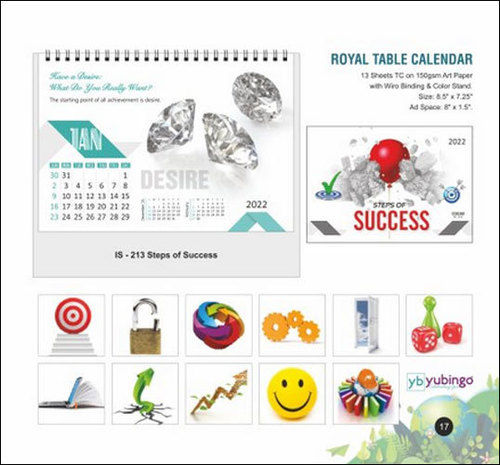 Multicolor Printed Table Calendar With English Language For Home And Office, 8.5"X7.25", 130 Gsm Art Paper, 13 Sheets Calendar Spiral Binding