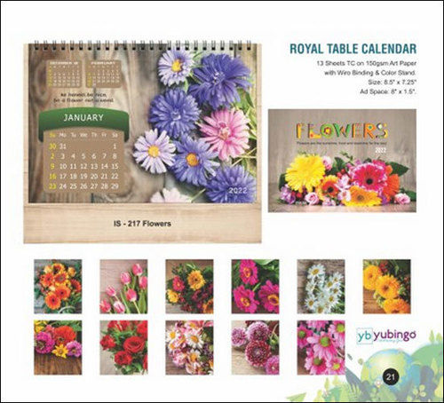 Multicolor Printed Table Calendar With English Language For Home And Office, 8.5"x7.25", 130 Gsm Art Paper, 13 Sheets Calendar, Offset Printed