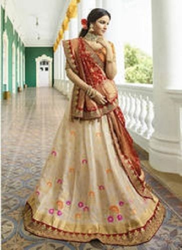 Off White Multi Embroidered Organza Lehenga With Maroon Blouse – tapee.in