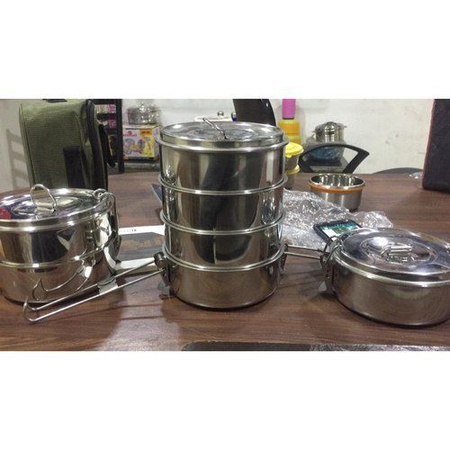 Round Shape Stainless Steel Airtight 4 Layer Tiffin 1300ml With Mirror Finish And Leak Proof