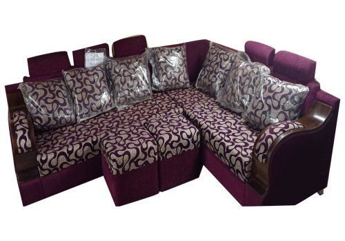 Multicolor Solid Wood Five Seater Cushion Back Living Room L Shape Sofa Set