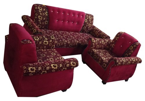 Velvet Sofa Set - 5 Seater , Antique Red Tight Back Design for Living Room