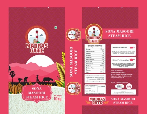 सुगंधित और हल्के वजन का मद्रास गेट सोना मसूरी स्टीम राइस 10kg