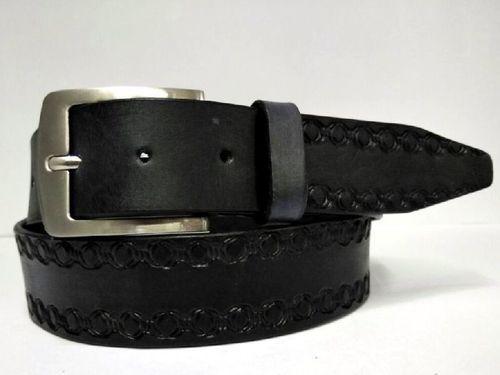 Black Color And Plain Design Mens Casual Leather Belt With Silver Color Metal Buckle Gender: Male