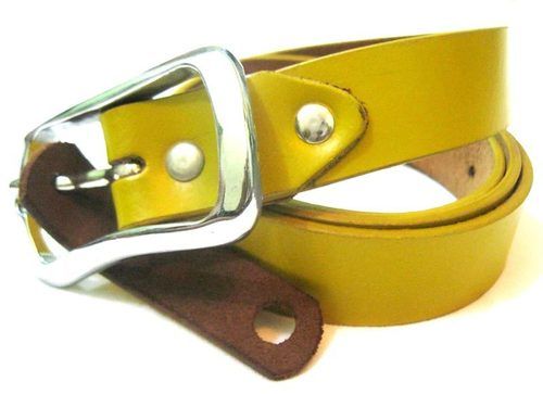 Yelow Yellow Color Plain Design Ladies Casual Leather Belts With Silver Color Zinc Buckle