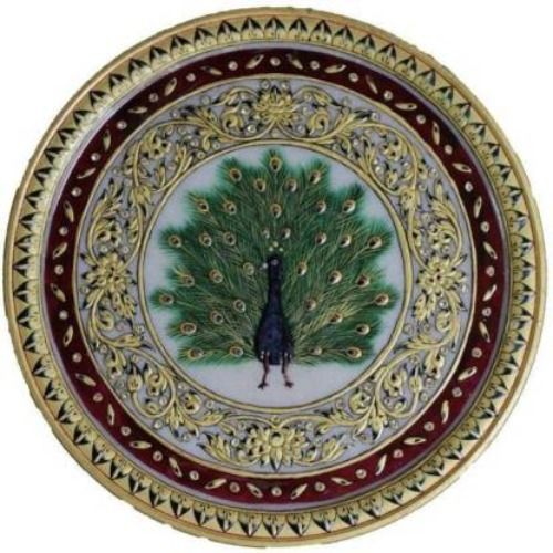 A One Marble Handicrafts Decorative Plate Peacock Design