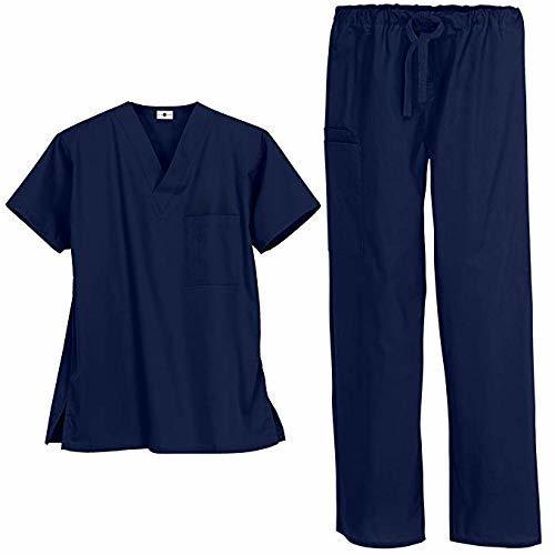 Navy Blue V-Neck Half Sleeves Regular Fit Unisex Plain Terycot Hospital Patient Apparel, T-Shirt And Trouser Set