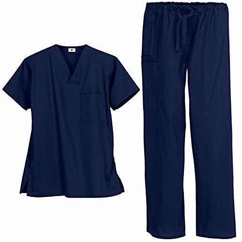 Short Navy Blue V-Neck Half Sleeves Regular Fit Unisex Plain Terycot Hospital Patient Apparel, T-Shirt And Trouser Set