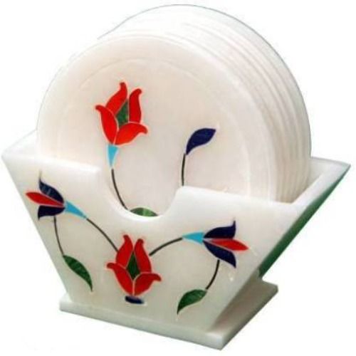 A One Marble Handicrafts Round Marble Coaster Set (Pack of 6) 