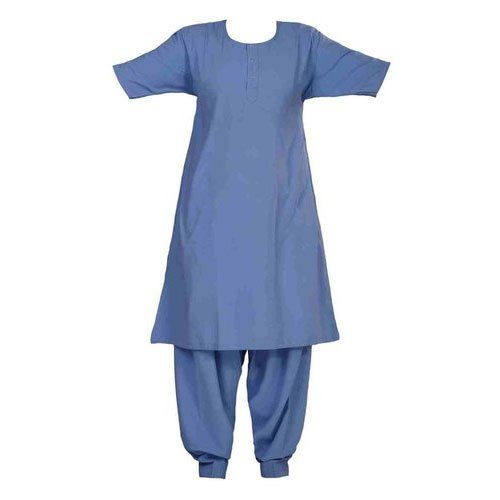 Sky Blue Half Sleeves Round Neck Regular Fit Ladies Plain Cotton Hospital Staff Uniform, Salwar And Suit Set Gender: Female